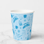 Der Polarexpress | Blaues Holiday Icon Muster Pappbecher (Rückseite)