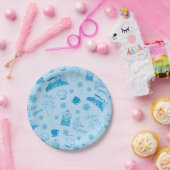 Der Polarexpress | Blaues Holiday Icon Muster Pappteller (Party)