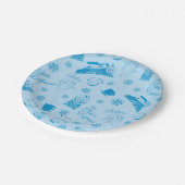 Der Polarexpress | Blaues Holiday Icon Muster Pappteller (Schrägansicht)