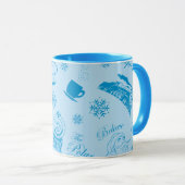 Der Polarexpress | Blaues Holiday Icon Muster Tasse (VorderseiteRechts)