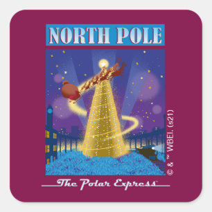 Der Polarexpress   North Pole Vintage Travel Art Quadratischer Aufkleber