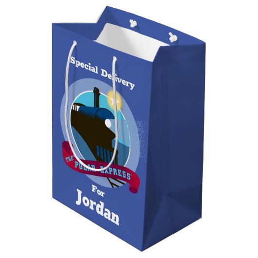 Der Polarexpress | Vintages Abzeichen Mittlere Geschenktüte (Rückseite Schrägansicht)