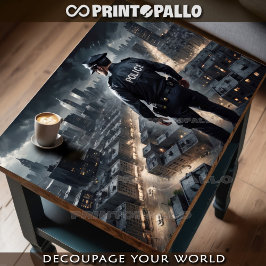 Der Polizeibeamte beobachtet die Stadt, um Sie zu  Seidenpapier