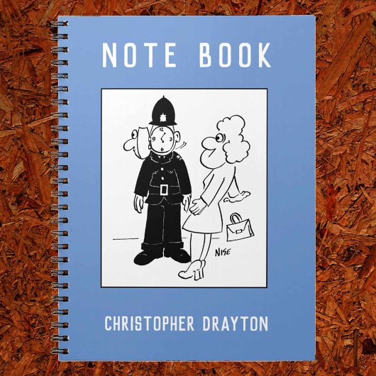 Der Polizist hat den Cartoon der Uhr. Notizblock