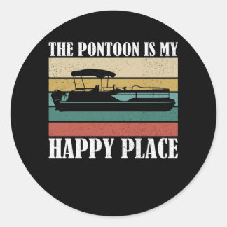 Der Ponton ist mein glücklicher Ort Retro-Boot Runder Aufkleber