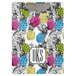 Der Pop-Kunst-Ananas-und Palmblatt-  Monogramm Klemmbrett