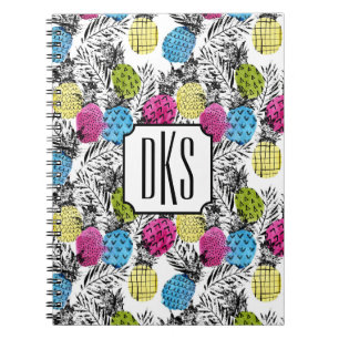 Der Pop-Kunst-Ananas-und Palmblatt- Monogramm Notizblock