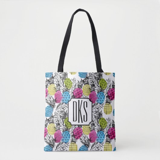 Der Pop-Kunst-Ananas-und Palmblatt-| Monogramm Tasche (Vorderseite)
