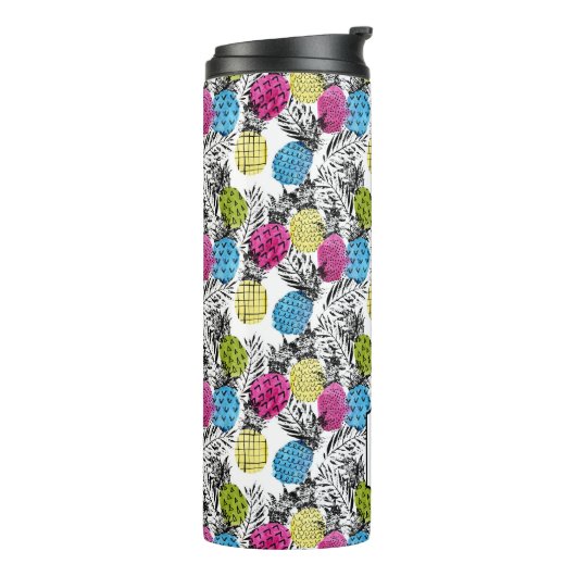 Der Pop-Kunst-Ananas-und Palmblatt-| Monogramm Thermosbecher (Nach links gedreht)