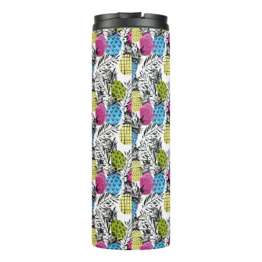 Der Pop-Kunst-Ananas-und Palmblatt-| Monogramm Thermosbecher (Rückseite)