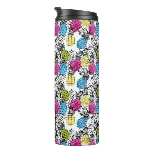 Der Pop-Kunst-Ananas-und Palmblatt-| Monogramm Thermosbecher (Nach rechts gedreht)