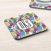 Der Pop-Kunst-Ananas-und Palmblatt-| Monogramm Untersetzer (Linke Seite)