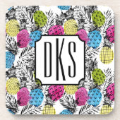 Der Pop-Kunst-Ananas-und Palmblatt-| Monogramm Untersetzer (Vorderseite)