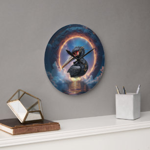 Der Portalwächter – Fantasy-Vogel Große Wanduhr
