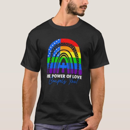 Der Power der Liebe zwingt Sie, LGBt USA Flag Rain T-Shirt (Vorderseite)