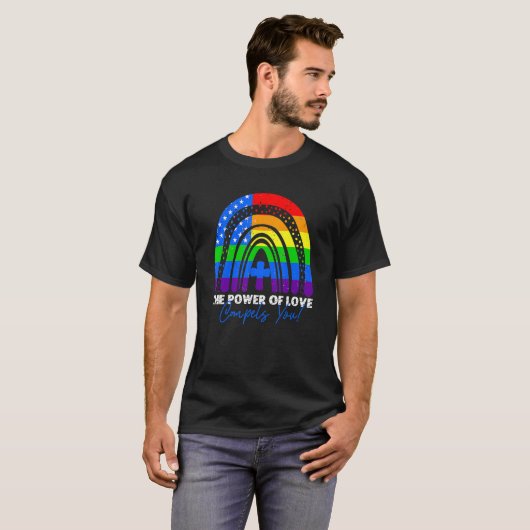 Der Power der Liebe zwingt Sie, LGBt USA Flag Rain T-Shirt (Vorne ganz)