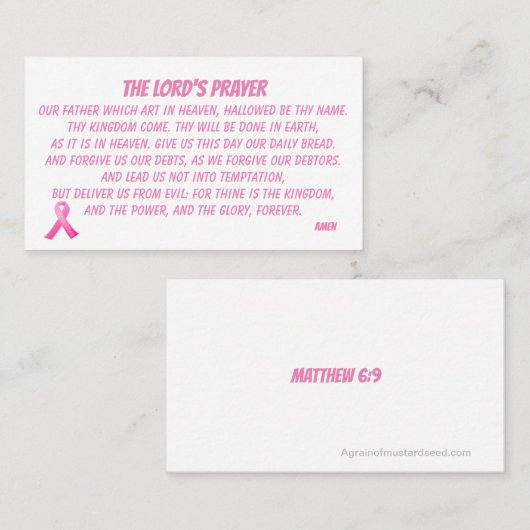 DER PRAYER DES HERRN MATTHEW 6:9 rosa Band Visitenkarte (Vorne/Hinten)