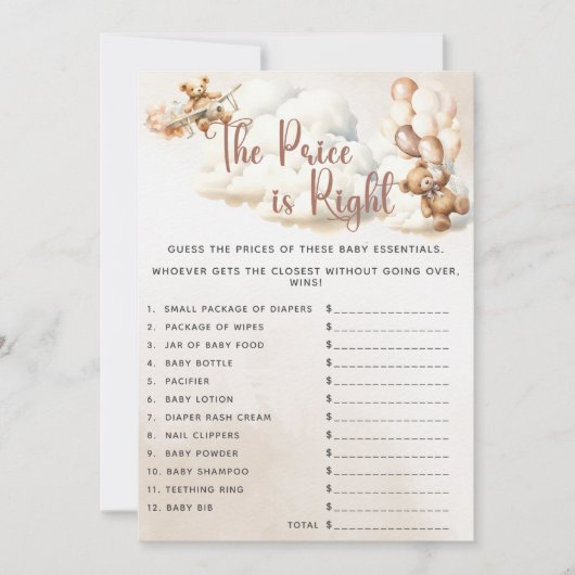 DER PREIS IST DER RICHTIGE Baby Dusche Spielbär Ba Einladung (Vorderseite)