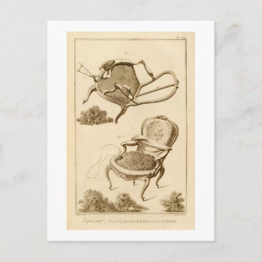 Der Prozess der Polsterung eines Stuhls, aus dem ' Postkarte (Vorderseite)