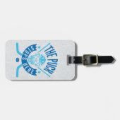 Der Puck hält hier den Hockey Goalie-Gepäckträger- Gepäckanhänger (Vorderseite horizontal)