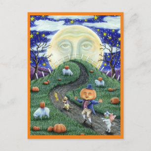 DER PUMPKIN-MANN TREFFT DEN MANN IM MUND, HALLOWEE POSTKARTE