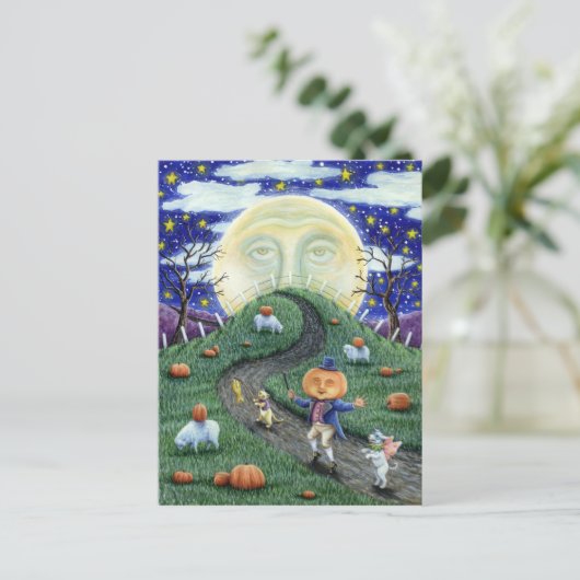 DER PUMPKIN-MANN TREFFT DEN MANN IM MUND, HALLOWEE POSTKARTE (Stehend Vorderseite)