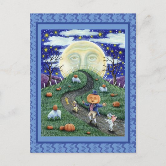DER PUMPKIN-MANN TREFFT DEN MANN IM MUND, HALLOWEE POSTKARTE (Vorderseite)