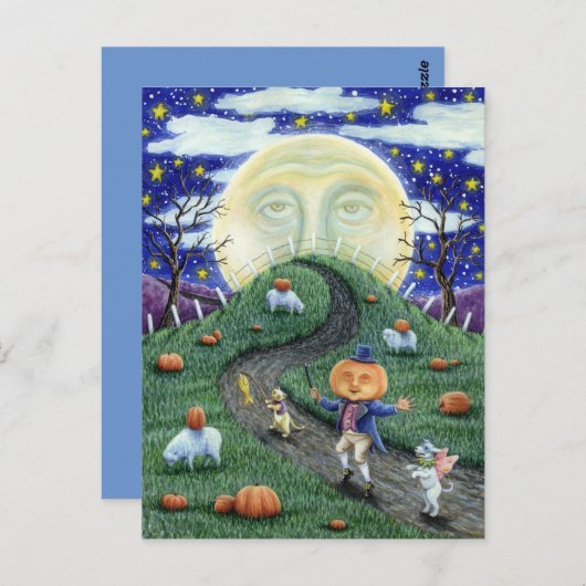 DER PUMPKIN-MANN TREFFT DEN MANN IM MUND, HALLOWEE POSTKARTE (Vorne/Hinten)
