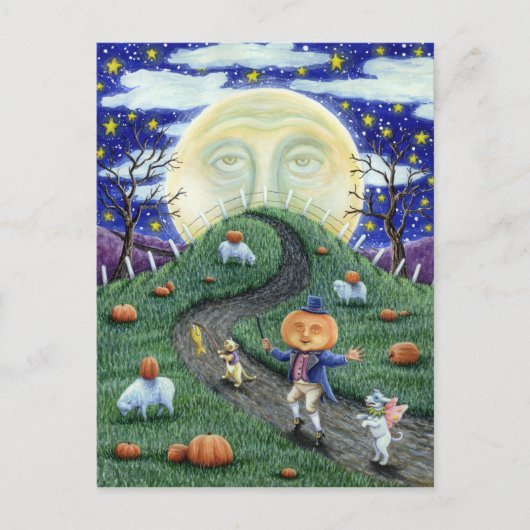 DER PUMPKIN-MANN TREFFT DEN MANN IM MUND, HALLOWEE POSTKARTE (Vorderseite)