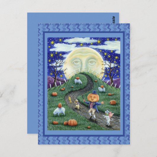 DER PUMPKIN-MANN TREFFT DEN MANN IM MUND, HALLOWEE POSTKARTE (Vorne/Hinten)