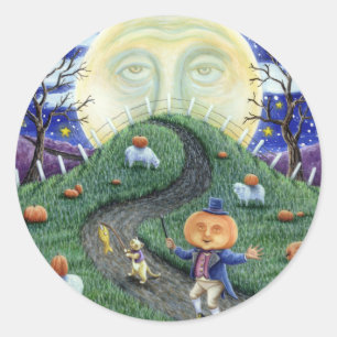 DER PUMPKIN-MANN TREFFT DEN MANN IM MUND, HALLOWEE RUNDER AUFKLEBER