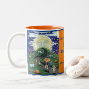 DER PUMPKIN-MANN TREFFT DEN MANN IM MUND, HALLOWEE ZWEIFARBIGE TASSE