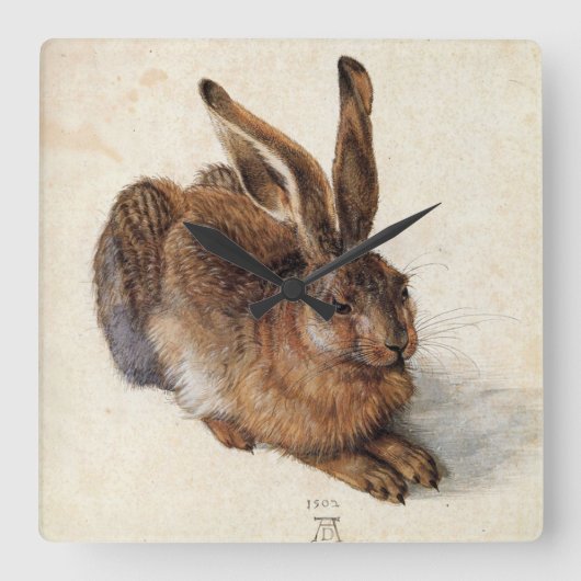 DER RABBIT (Junge Hase) Quadratische Wanduhr (Vorderseite)