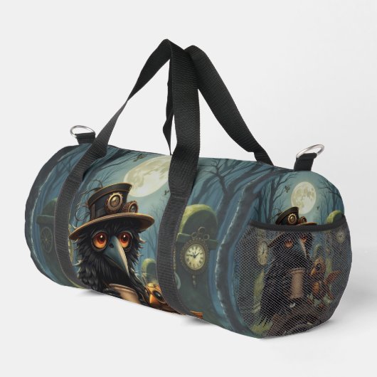 Der Rabe, angetrieben von Kaffee Duffle Bag (Rechte Ecke)