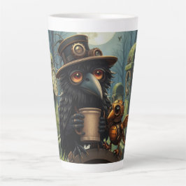 Der Rabe, angetrieben von Kaffee Milchtasse