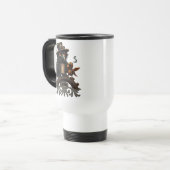 Der Rabe, angetrieben von Kaffee Reisebecher (Vorderseite Links)