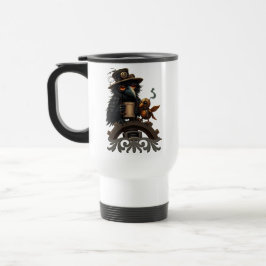 Der Rabe, angetrieben von Kaffee Reisebecher