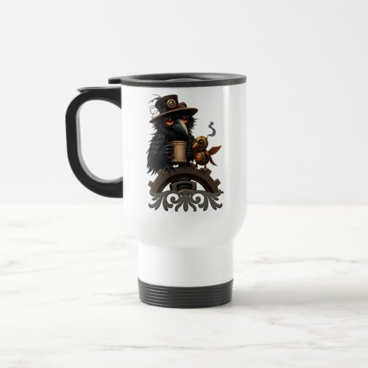 Der Rabe, angetrieben von Kaffee Reisebecher (Links)
