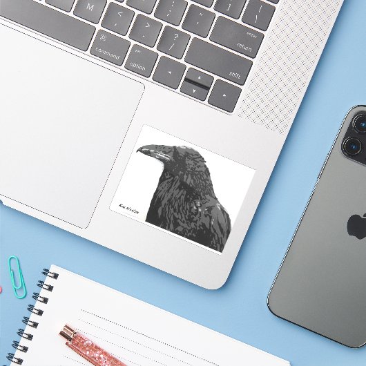 Der Rabe Aufkleber (Laptop mit iPhone)