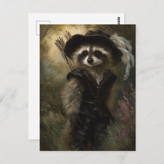 Der Raccoon Bogenschießspezialist in Schwarz gekle Postkarte (Vorne/Hinten)