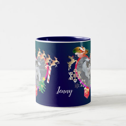 Der Rahmen für das Herz des Rentiers des Weihnacht Zweifarbige Tasse (Mittel)