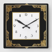Der Rahmen in Gold und Schwarz Art Deco Quadratische Wanduhr (Vorderseite)