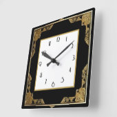 Der Rahmen in Gold und Schwarz Art Deco Quadratische Wanduhr (Winkel)