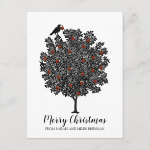 Der Raven Bird dekoriert den Weihnachtsbaum Feiertagspostkarte