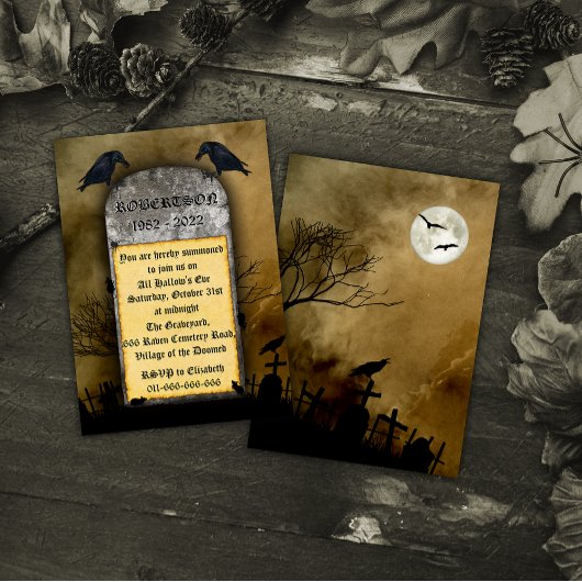 Der Raven Friedhof Spooky Grabstein Halloween Einladung