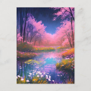 Der Regenbogenfarbene Sumpf im verzauberten Wald Postkarte