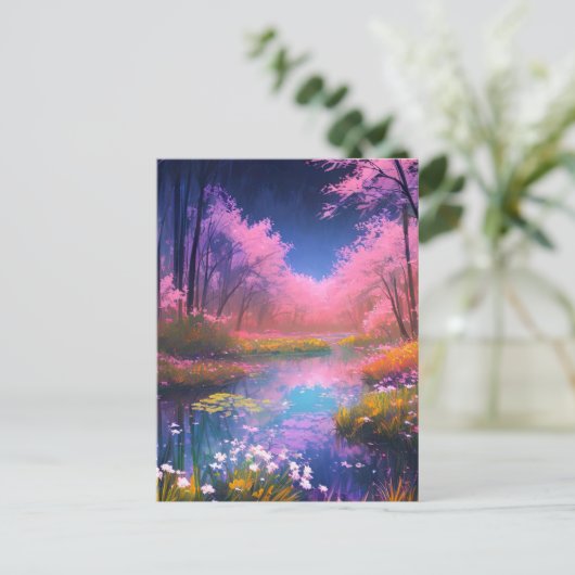 Der Regenbogenfarbene Sumpf im verzauberten Wald Postkarte (Stehend Vorderseite)