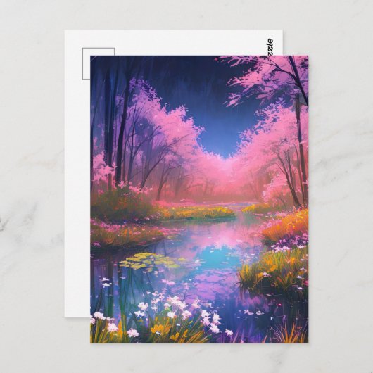 Der Regenbogenfarbene Sumpf im verzauberten Wald Postkarte (Vorne/Hinten)