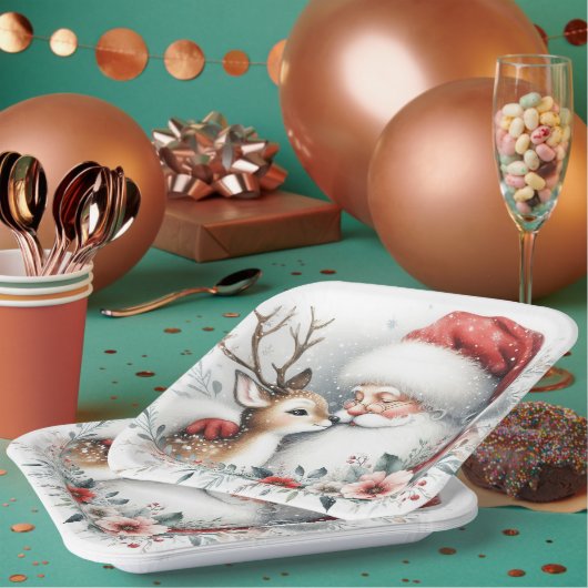 Der Reindeer Kiss des Weihnachtsmanns Pappteller (Multi)