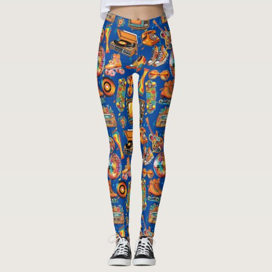 Der Retro Beat Patternx4 Blue BG Leggings (Vorderseite)